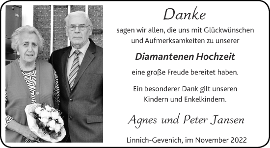 Glückwunschanzeige von Agnes und Peter Jansen von Aachener Zeitung / Aachener Nachrichten