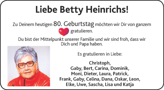 Glückwunschanzeige von Betty Heinrichs von Aachener Zeitung / Aachener Nachrichten