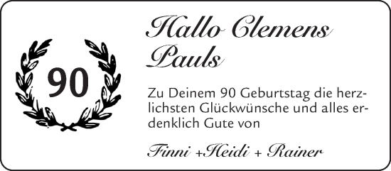 Glückwunschanzeige von Clemens Pauls  von Aachener Zeitung / Aachener Nachrichten