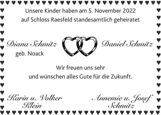 Glückwunschanzeige von Diana und Daniel Schmitz von Aachener Zeitung / Aachener Nachrichten