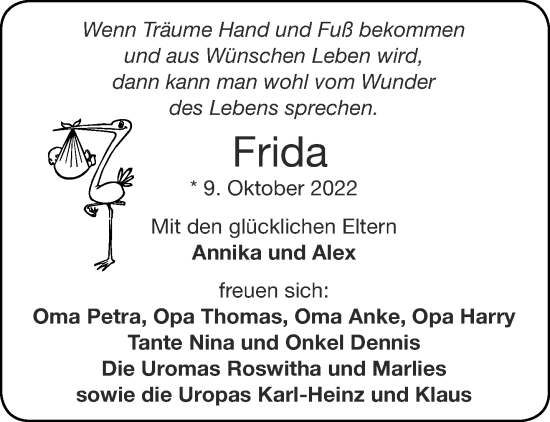 Glückwunschanzeige von Frida  von Aachener Zeitung / Aachener Nachrichten