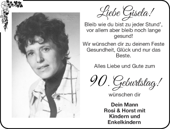 Glückwunschanzeige von Gisela  von Zeitung am Sonntag
