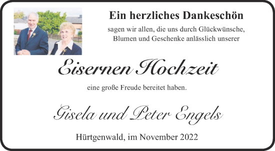 Glückwunschanzeige von Gisela und Peter Engels von Aachener Zeitung / Aachener Nachrichten
