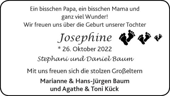 Glückwunschanzeige von Josephine  von Zeitung am Sonntag