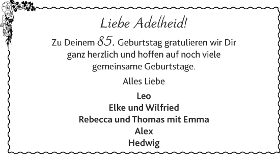 Glückwunschanzeige von Liebe Adelheid!  von Aachener Zeitung / Aachener Nachrichten