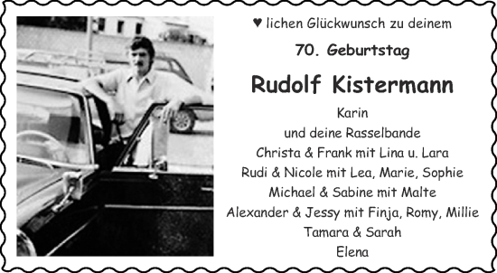 Glückwunschanzeige von Rudolf  Kistermann von Aachener Zeitung / Aachener Nachrichten