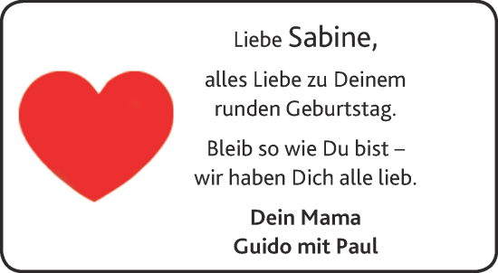 Glückwunschanzeige von Sabine  von Aachener Zeitung / Aachener Nachrichten