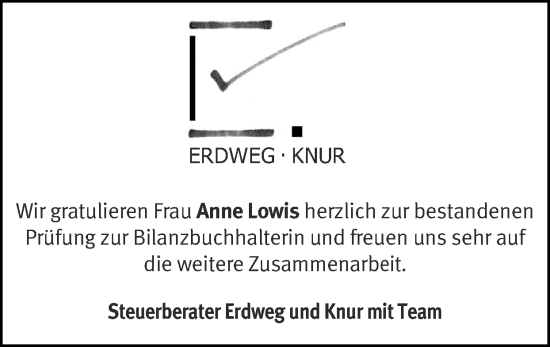 Glückwunschanzeige von Anne Lowis von Zeitung am Sonntag