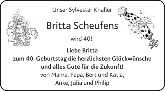 Glückwunschanzeige von Britta Scheufens von Aachener Zeitung / Aachener Nachrichten
