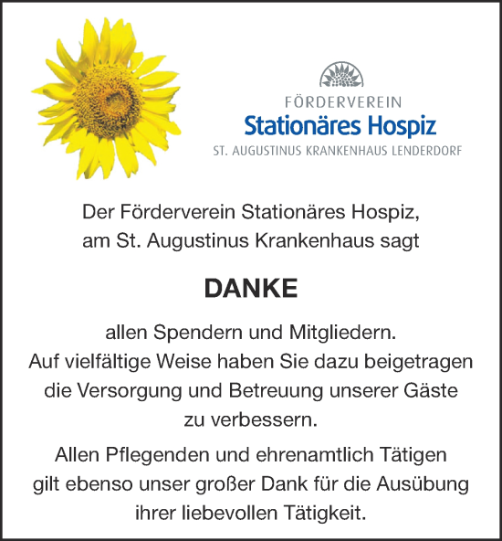 Glückwunschanzeige von Danksagung Förderverein Stationäres Hospiz von Zeitung am Sonntag