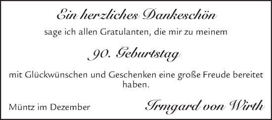 Glückwunschanzeige von Danksagung 90.Geburtstag  von Zeitung am Sonntag