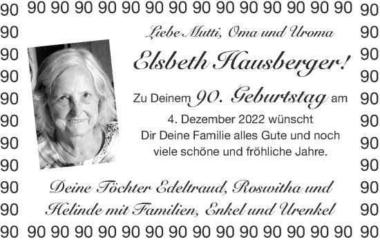 Glückwunschanzeige von Elsbeth Hausberger von Zeitung am Sonntag
