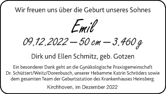 Glückwunschanzeige von Emil  von Zeitung am Sonntag