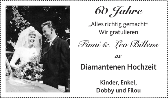 Glückwunschanzeige von Finni und Leo Billens von Zeitung am Sonntag