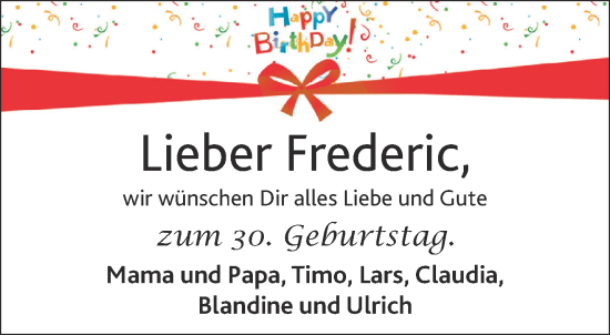 Glückwunschanzeige von Frederic  von Aachener Zeitung / Aachener Nachrichten