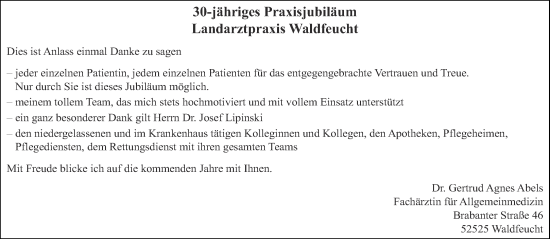 Glückwunschanzeige von Gertrud Agnes Abels von Aachener Zeitung / Aachener Nachrichten