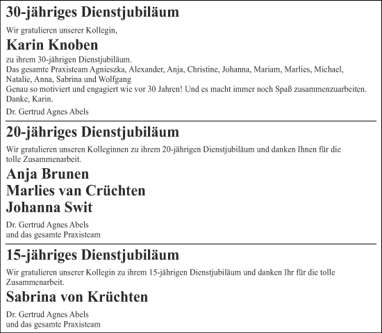 Glückwunschanzeige von Gertrud Agnes Abels von Aachener Zeitung / Aachener Nachrichten