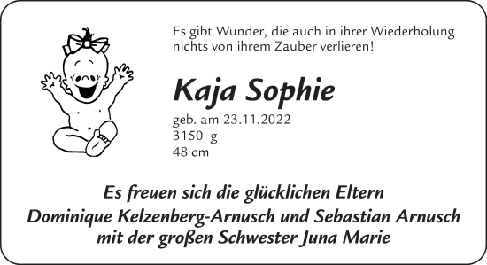 Glückwunschanzeige von Kaja Sophie  von Zeitung am Sonntag