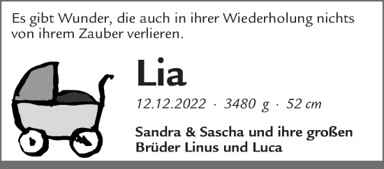Glückwunschanzeige von Lia  von Zeitung am Sonntag