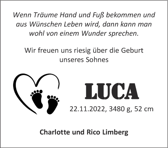 Glückwunschanzeige von Luca  von Aachener Zeitung / Aachener Nachrichten