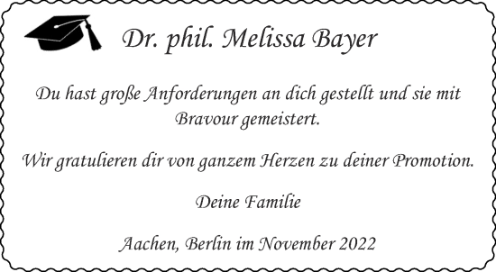 Glückwunschanzeige von Melissa  Bayer von Aachener Zeitung / Aachener Nachrichten