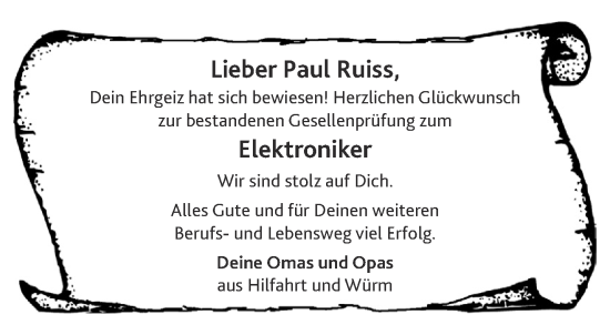 Glückwunschanzeige von Paul  Ruiss von Aachener Zeitung / Aachener Nachrichten