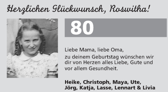 Glückwunschanzeige von Roswitha  von Aachener Zeitung / Aachener Nachrichten