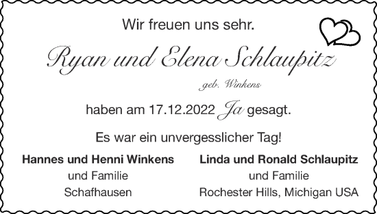 Glückwunschanzeige von Ryan und Elena Schlaupitz von Zeitung am Sonntag