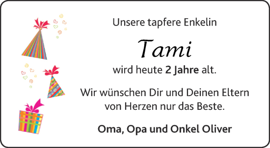 Glückwunschanzeige von Tami  von Aachener Zeitung / Aachener Nachrichten