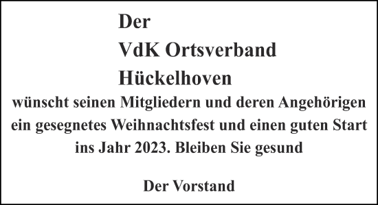 Glückwunschanzeige von VdK Ortsverband Hückelhoven  von Zeitung am Sonntag