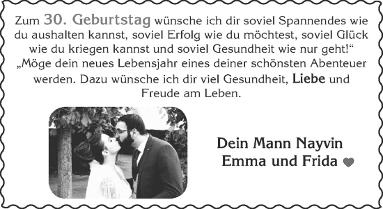 Glückwunschanzeige von Zum 30. Geburtstag  von Zeitung am Sonntag