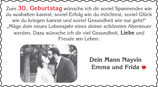 Glückwunschanzeige von Zum 30. Geburtstag  von Aachener Zeitung / Aachener Nachrichten