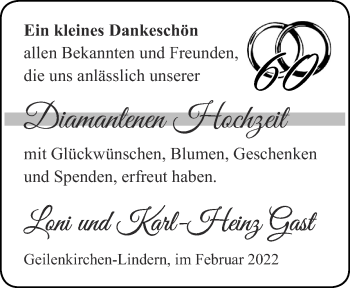 Glückwunschanzeige von Loni und Karl-Heinz Gast von Zeitung am Sonntag