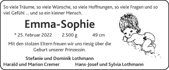 Glückwunschanzeige von Emma-Sophie  von Zeitung am Sonntag