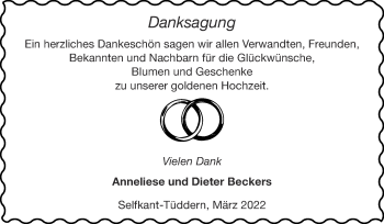 Glückwunschanzeige von Anneliese und Dieter Beckers von Zeitung am Sonntag