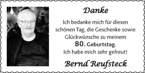 Glückwunschanzeige von Bernd Reufsteck von Zeitung am Sonntag