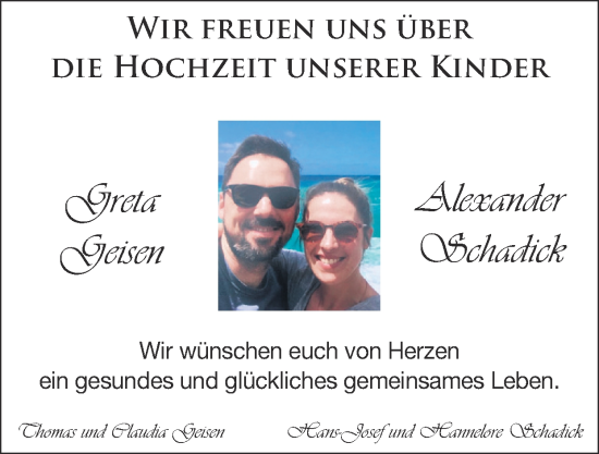 Glückwunschanzeige von Greta und Alexander  von Zeitung am Sonntag