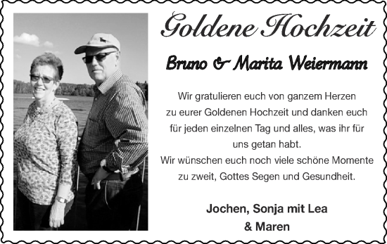 Glückwunschanzeige von Bruno und Marita Weiermann von Zeitung am Sonntag