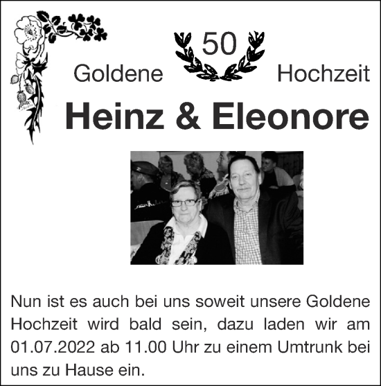 Glückwunschanzeige von Heinz & Eleonore  von Zeitung am Sonntag