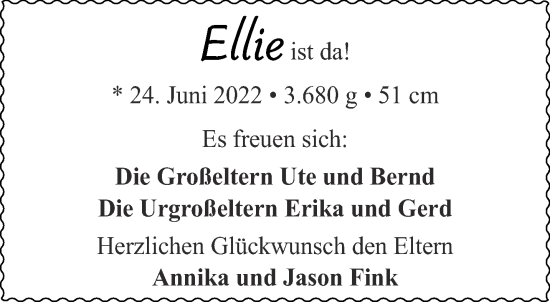 Glückwunschanzeige von Ellie  von Aachener Zeitung / Aachener Nachrichten