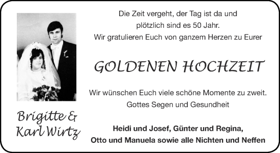 Glückwunschanzeige von Brigitte und Karl Wirtz von Aachener Zeitung / Aachener Nachrichten