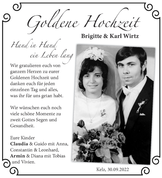 Glückwunschanzeige von Brigitte und Karl Wirtz von Aachener Zeitung / Aachener Nachrichten