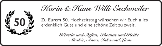 Glückwunschanzeige von Karin und Hans Eschweiler von Aachener Zeitung / Aachener Nachrichten