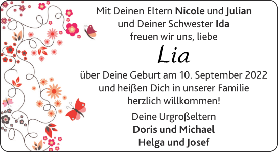 Glückwunschanzeige von Lia  von Aachener Zeitung / Aachener Nachrichten