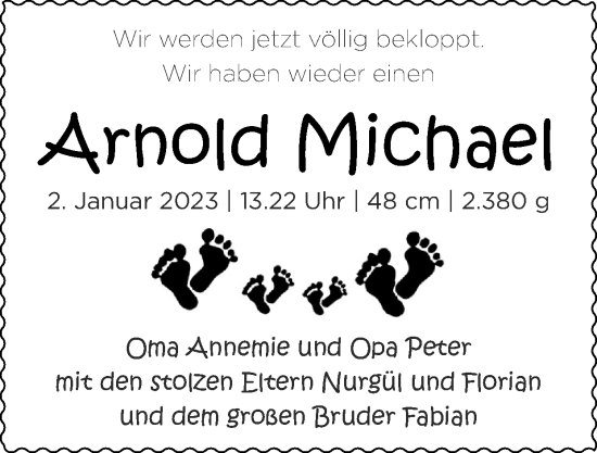 Glückwunschanzeige von Arnold Michael von Zeitung am Sonntag