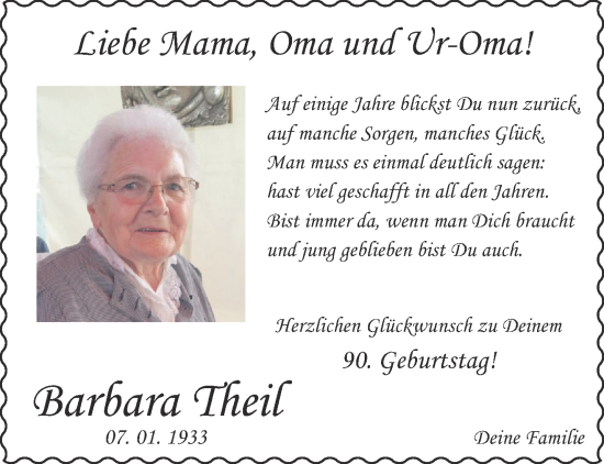 Glückwunschanzeige von Barbara Theil von Aachener Zeitung / Aachener Nachrichten
