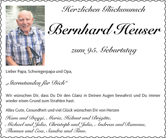 Glückwunschanzeige von Bernhard Heuser von Zeitung am Sonntag