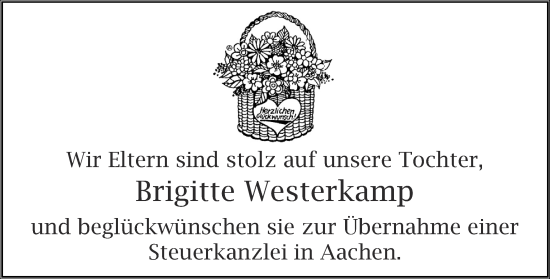 Glückwunschanzeige von Brigitte Westerkamp von Aachener Zeitung / Aachener Nachrichten
