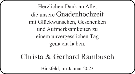 Glückwunschanzeige von Christa & Gerhard Rambusch von Aachener Zeitung / Aachener Nachrichten