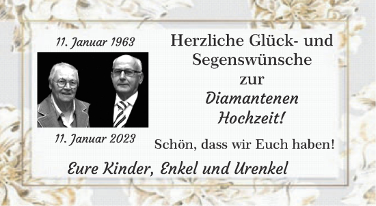 Glückwunschanzeige von Diamantenen Hochzeit  von Aachener Zeitung / Aachener Nachrichten
